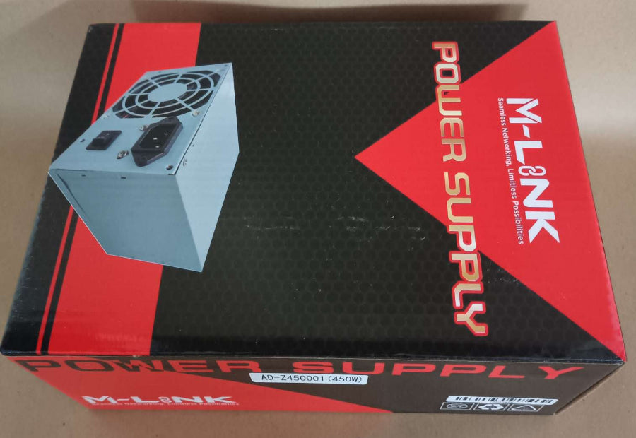 M-Link 450W Micro ATX PSU Computer Power Supply (PSU) designed for compact cases, delivering efficient power for computing.