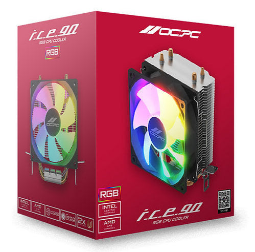 Ocpc Ice-90 RGB CPU Air Cooler 90MM Black - OCCICE90RBK offers high performance and stunning RGB design for gamers.