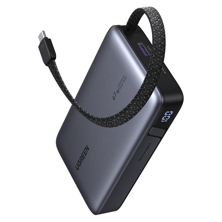 UGREEN 20000mAh 67W Nexode Power Bank with Built-in Cable (PB550-85166B) – full product view