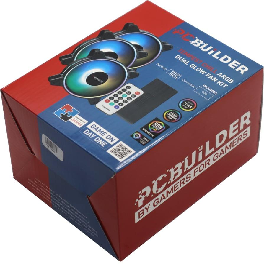 PCBuilder Tempest Chill Fan Kit 3x120MM Dual Glow ARGB Fan + Controller + RF Remote