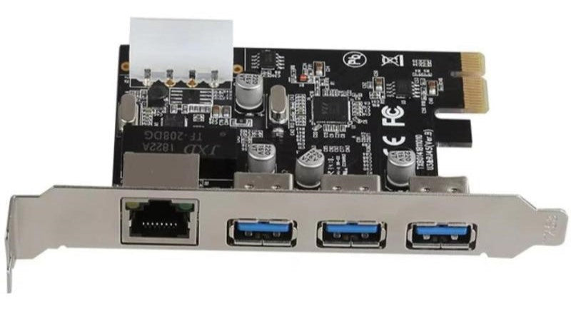 PCI-E Expansion Card: 3x USB 3.0 Ports & 1x RJ45 Ethernet - Model TXB014