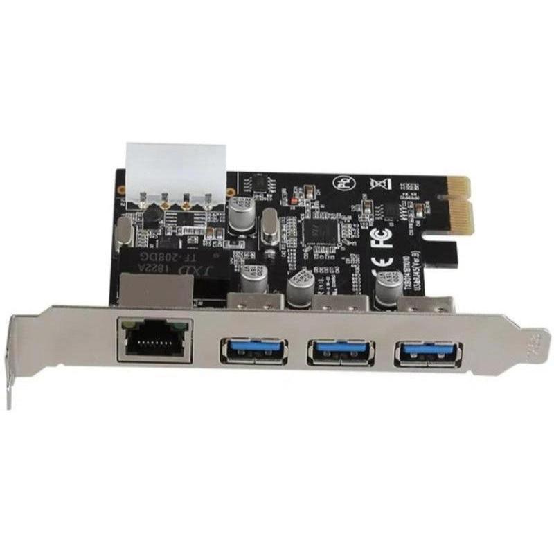PCI-E Expansion Card: 3x USB 3.0 Ports & 1x RJ45 Ethernet - Model TXB014