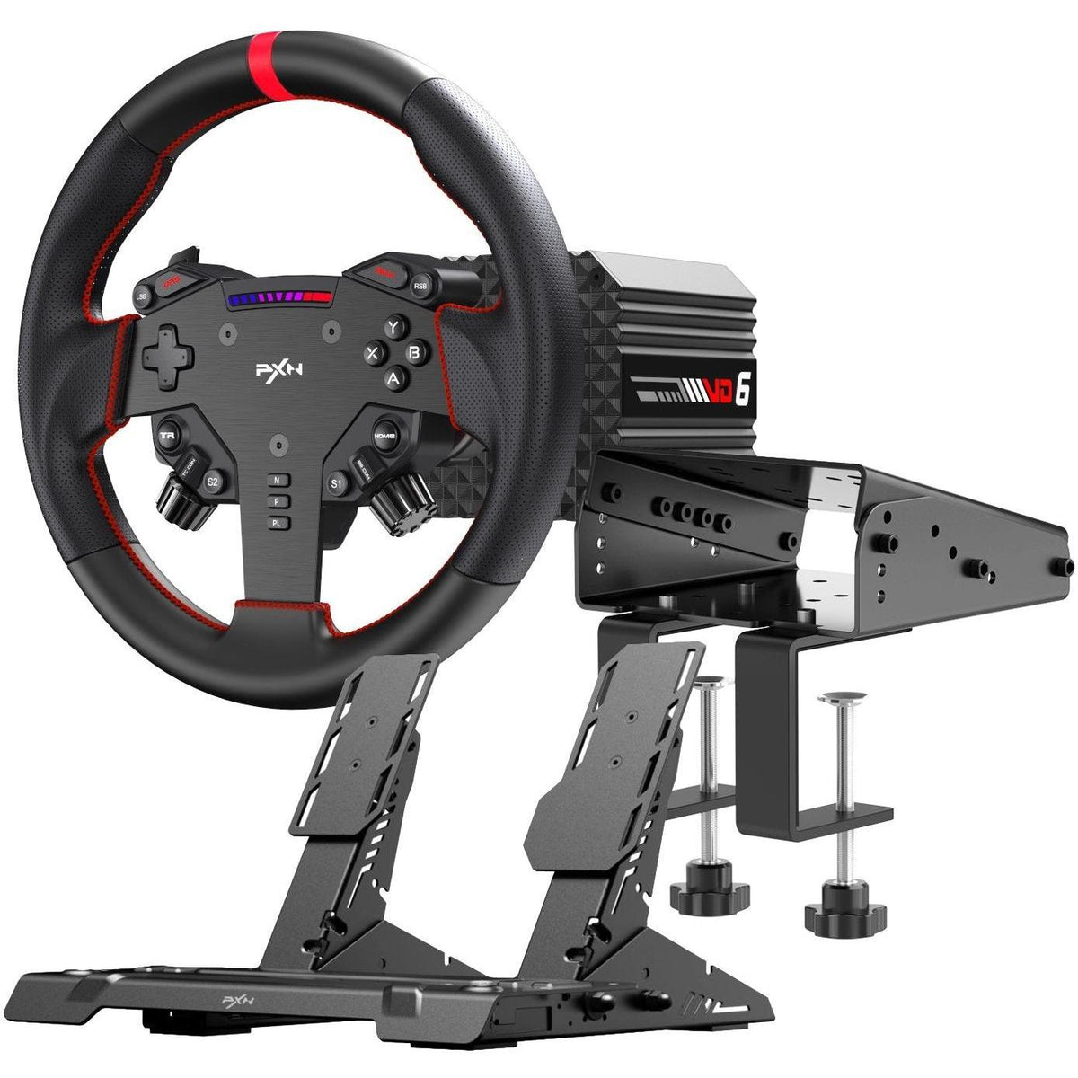 PXN VD6 Direct Drive Sim Racing Wheel | PD-HM Dual Pedal | Z9 Clamp Bundle