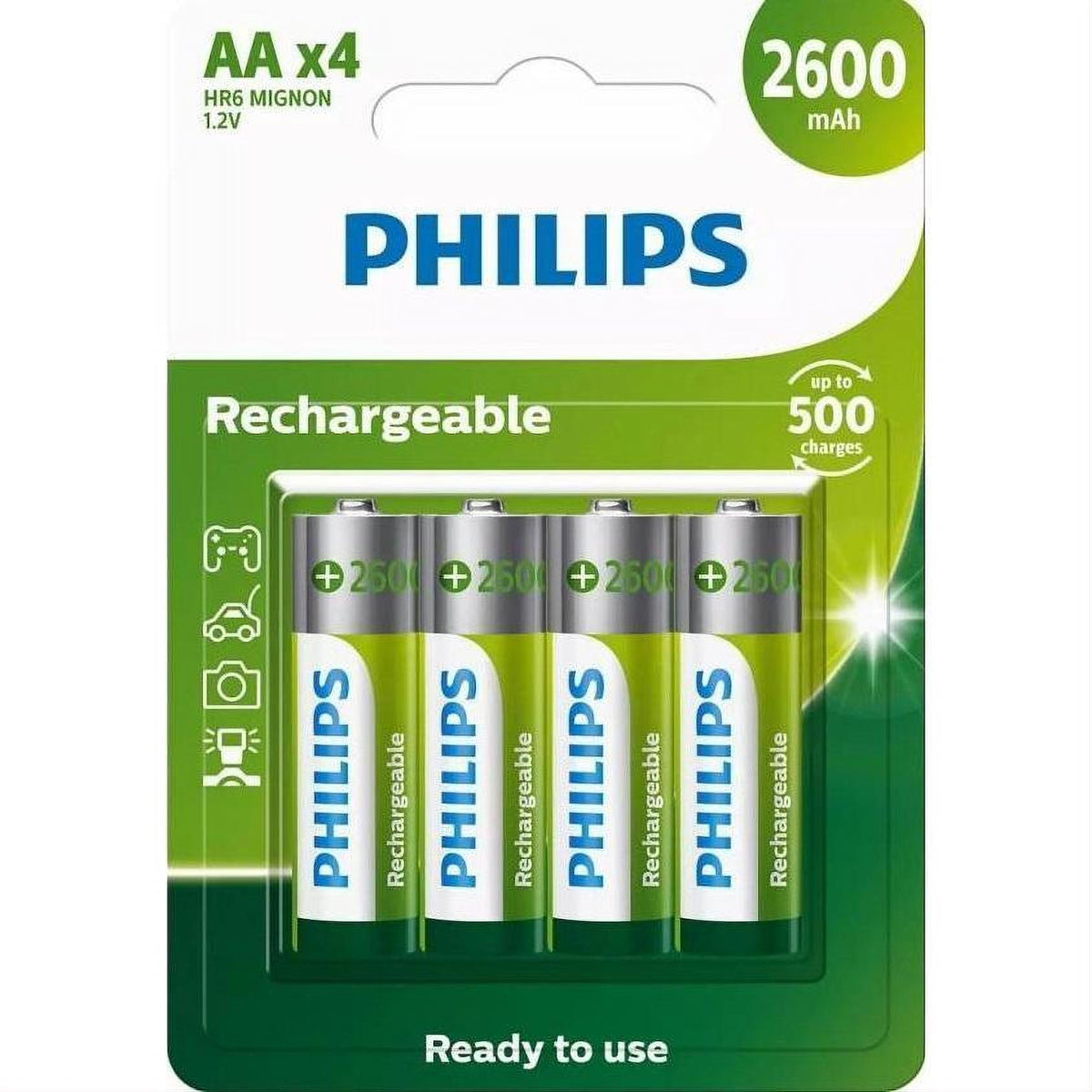 Philips Eco-Friendly Rechargeable AA Batteries (4-Pack) 2600mAh