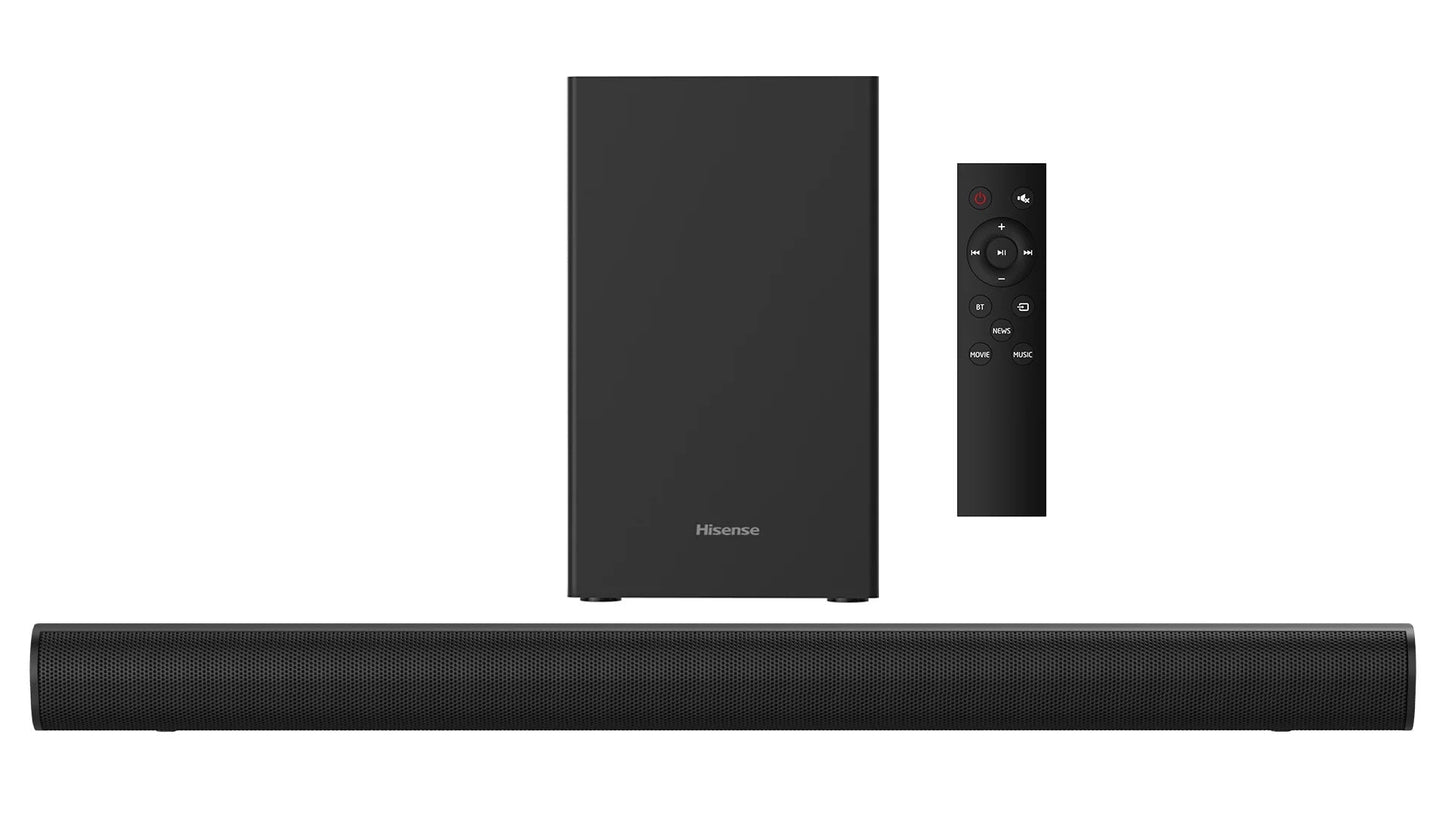 Discover rich audio with the Pre-Loved Hisense HS1800 Soundbar - 140W 2.1 channel sound system and wireless subwoofer.