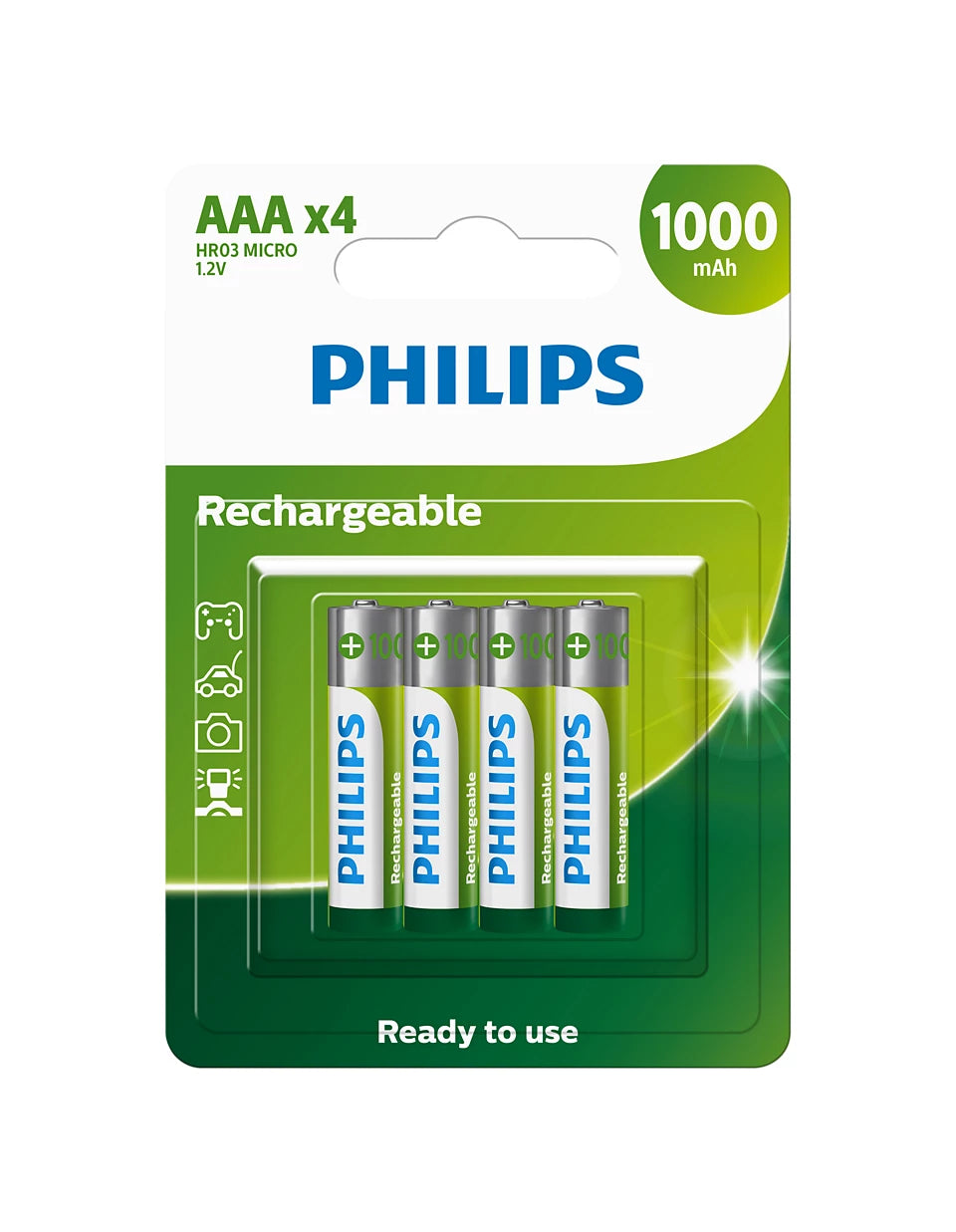 Philips AAA 1000mAh NiMH Rechargeable Batteries – Pack of 4