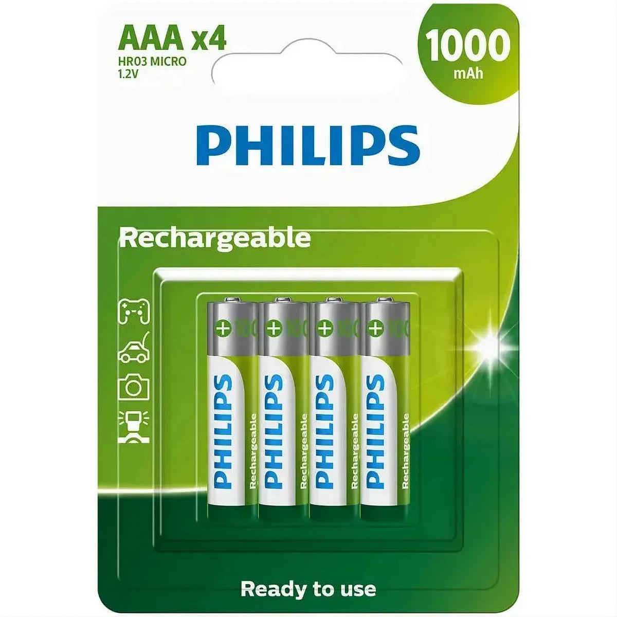 Philips AAA 1000mAh NiMH Rechargeable Batteries – Pack of 4