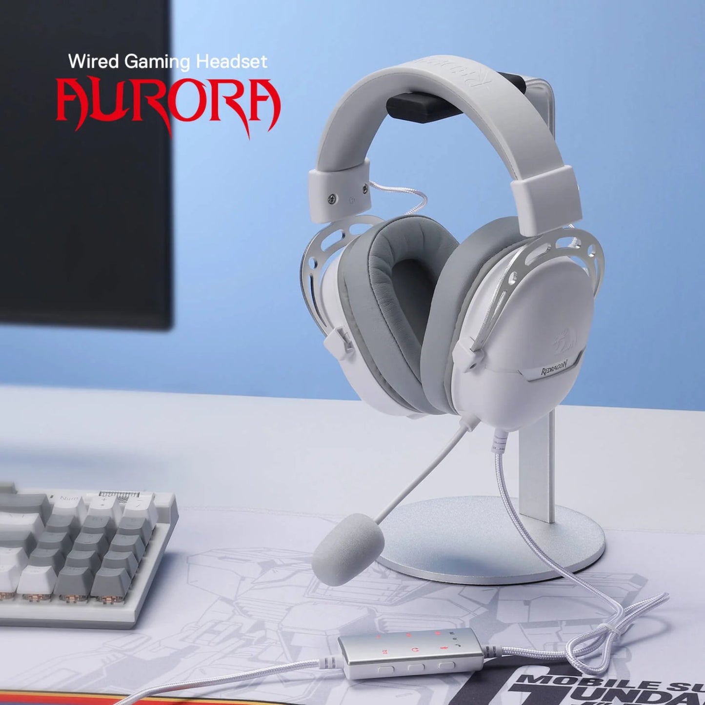 REDRAGON Over-Ear AURORA Gaming Headset - White with high-precision drivers for immersive audio and crystal-clear gaming experience.