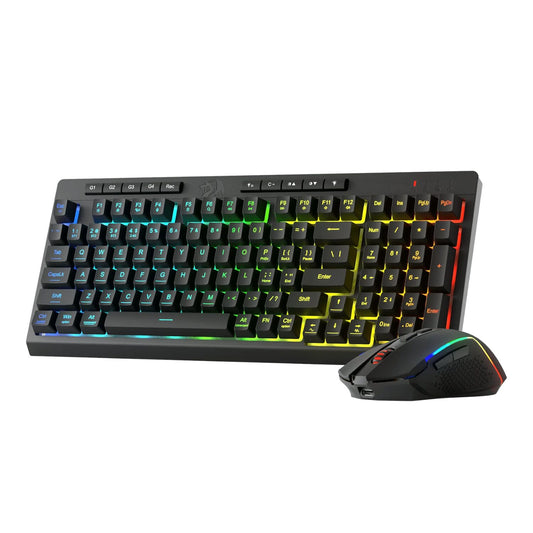 Redragon RYLO PRO S142 Tri-Mode RGB Gaming Keyboard and Mouse Combo with colorful backlit keys and compact design.