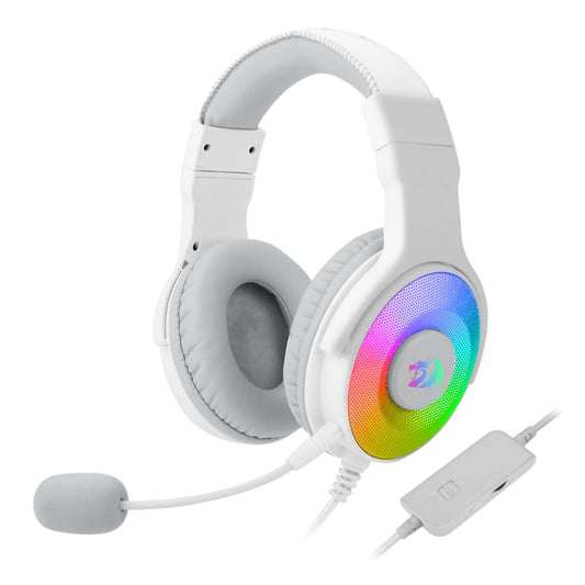 Experience gaming with the REDRAGON Over-Ear PANDORA USB (Power Only)|Aux (Mic and Headset) RGB Gaming Headset - White.