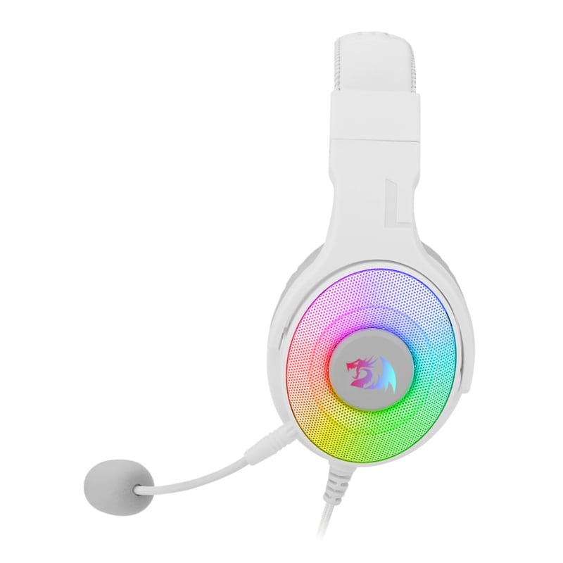 Stylish REDRAGON Over-Ear PANDORA USB (Power Only)|Aux RGB Gaming Headset - White with vibrant RGB lighting.