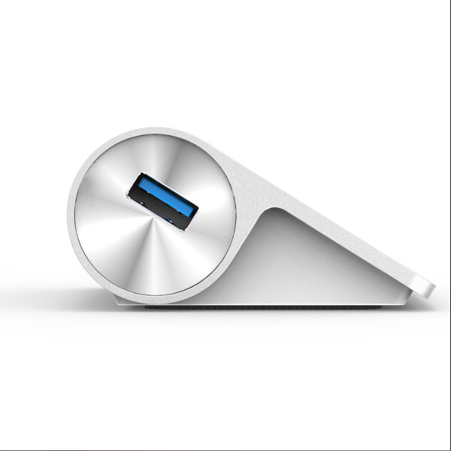 4-Port USB 3.0 Hub by Orico – Durable Aluminum Housing with sleek silver design and high-speed data transfer ports
