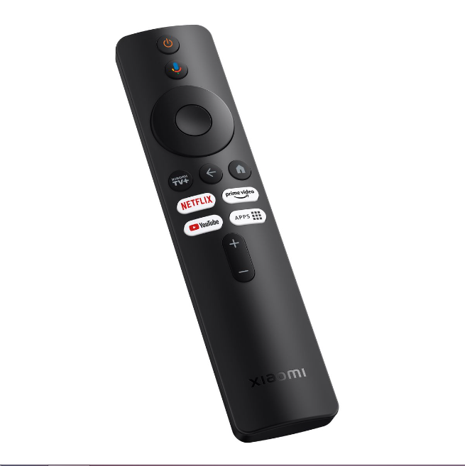 Xiaomi TV Box S 3rd Gen 4K UHD Media Player (Google TV, Dolby Vision) remote with streaming app buttons for seamless access.