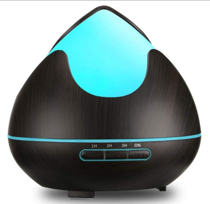 Pyramid Light 300ml Atomiser with LED Mood Lighting in dark wood finish with blue LED light and mist control buttons