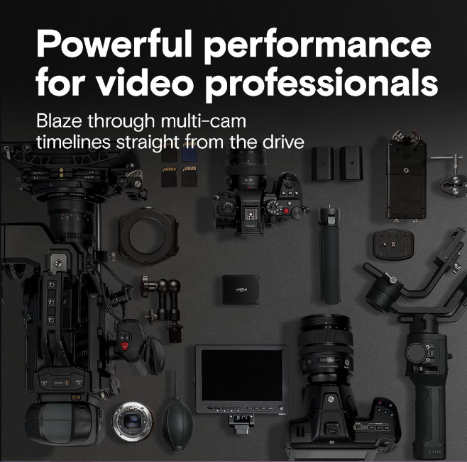 Fast Crucial X10 1TB Portable SSD – USB Type-C Compatible boosts video editing and file management efficiency.