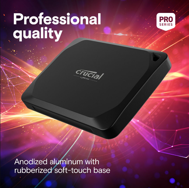Fast Crucial X10 1TB Portable SSD – USB Type-C Compatible offers speed and durability for editing and gaming.