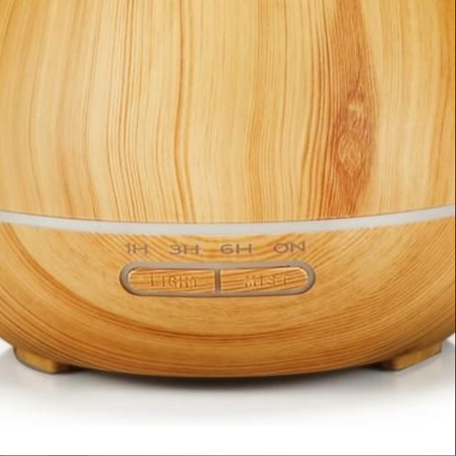 400ml Tulip Aroma Diffuser with LED Light in wood grain finish featuring mist and light control buttons for cozy ambiance