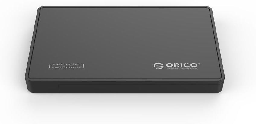 ORICO USB 3.0 2.5" SATA to Type-C External Hard Drive Enclosure in black with dual USB 3.0 and Type-C ports.