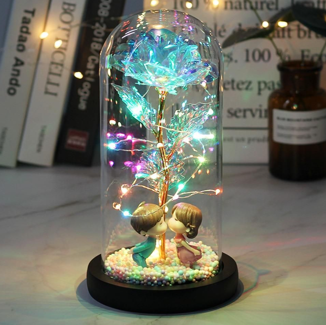 Enchanting Romantic Forever Rose in a Glass Dome Night Light - VTS-SR, a perfect gift for everlasting love.