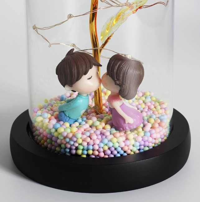 Romantic Forever Rose in a Glass Dome Night Light - VTS-SR features a charming couple, symbolizing everlasting love.