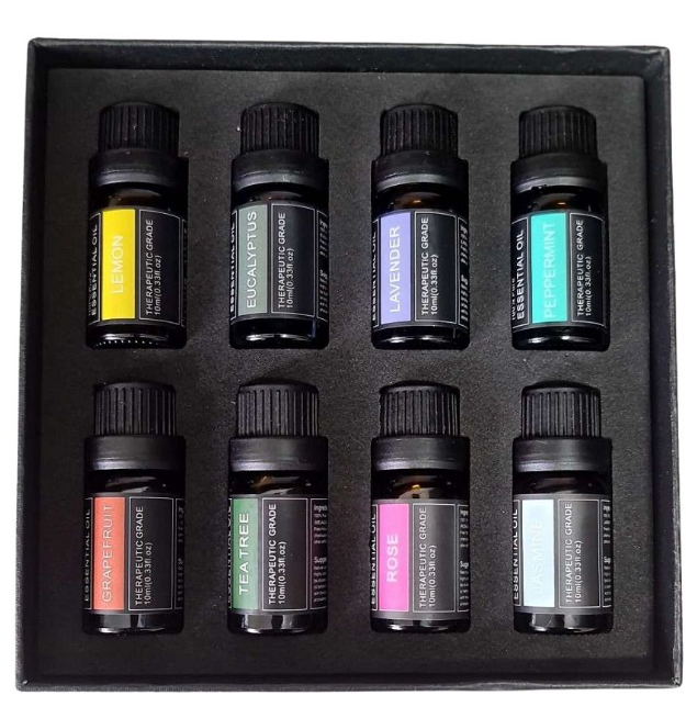 Silkinder Luxury Aromatherapy Essential Oils Collection - 8 Bottles of Pure Bliss (including Rose) in a sleek black box set
