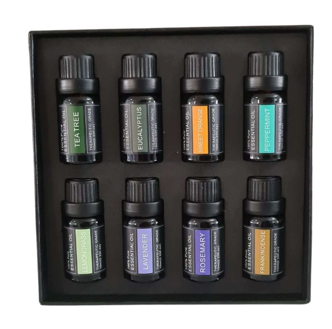 Silkinder Luxury Aromatherapy Essential Oils Collection - 8 Bottles of Pure Bliss (including Frankincense) in a black gift box set