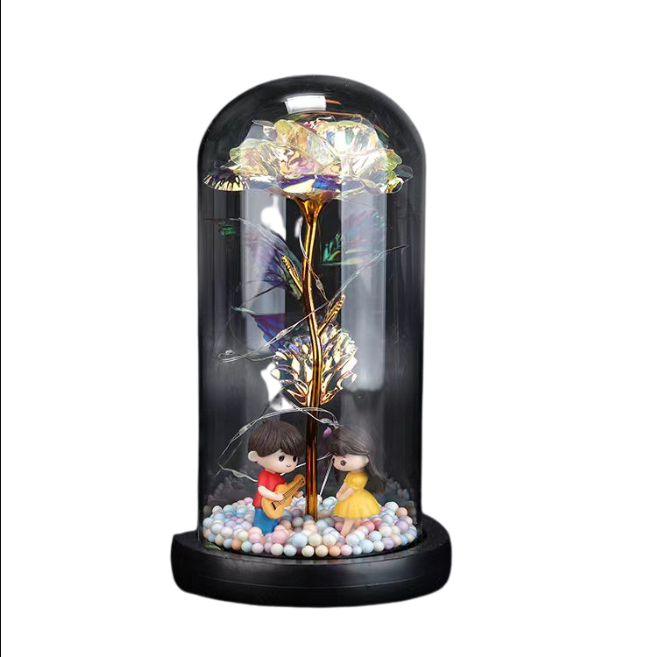 Romantic Forever Rose in a Glass Dome Night Light - VTS-SR, featuring a charming couple and colorful decor. Perfect gift!