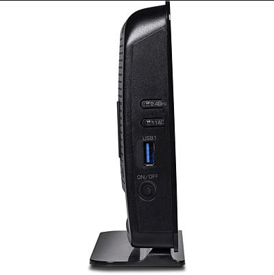 TRENDnet AC750 Dual-Band VDSL2/ADSL2 WiFi Router features USB ports and buttons for easy connectivity. Upgrade your network today!