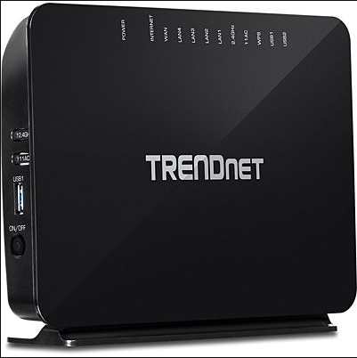 TRENDnet AC750 Dual-Band VDSL2/ADSL2 WiFi Router delivers high-speed internet with a versatile 4-port switch.