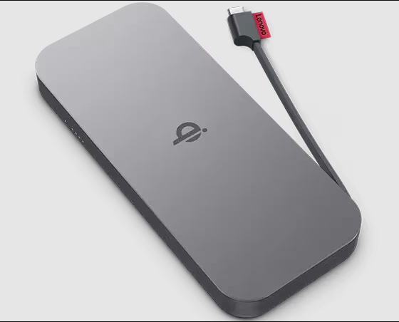 Lenovo GO Wireless Power Bank 10000mAh - Qi-Certified Fast Charging (18W PD, 15W Wireless) with dual charging options.