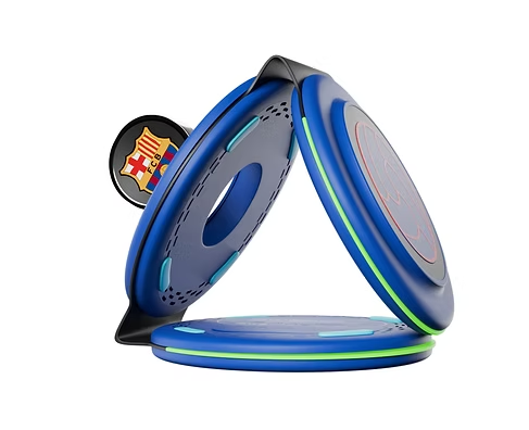 FCB 3-in-1 Foldable Wireless Charging Station – Fast Qi Charger for Phone, Watch, featuring the iconic Barcelona design.