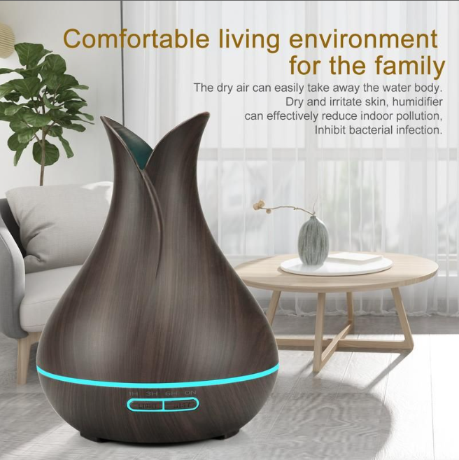 Elegant 400ml Tulip Aromatherapy Diffuser – Relaxing Essential Oil Humidifier enhances your space with soothing mist and light.