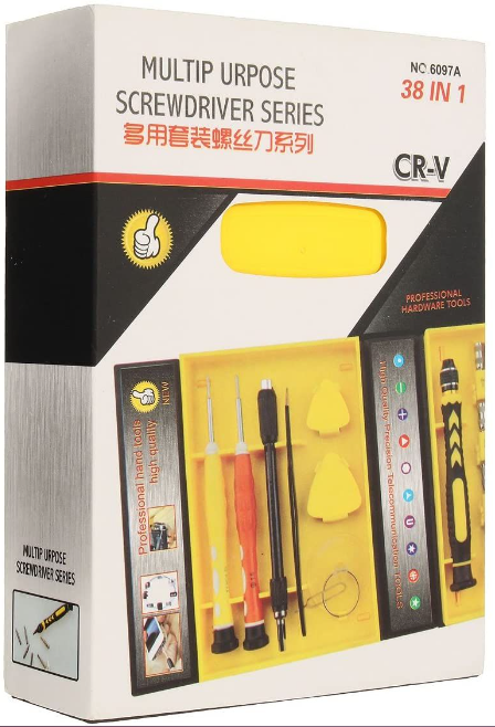 38-Piece Multi-Function Screwdriver Tech Repair Kit with 38 precision bits and magnetic handle for electronics and gadget repairs.