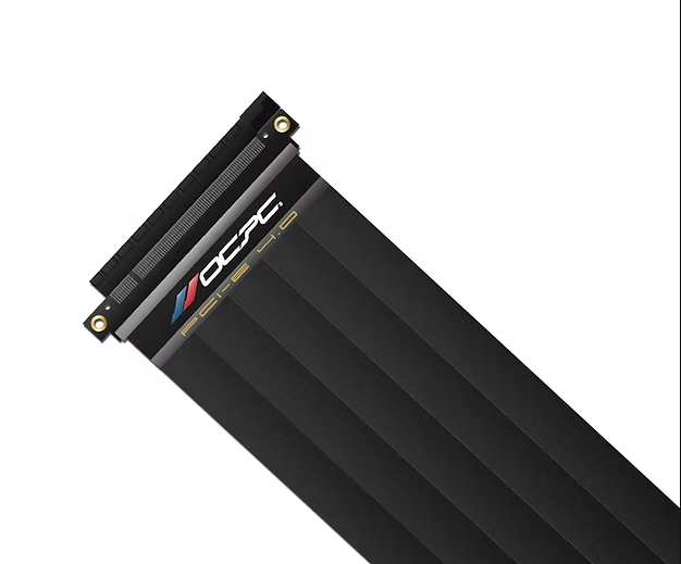 OCPC Xtender PCIe 4.0 x16 Riser Cable - 250mm Shielded, 90° Angled (Black) for optimal GPU mounting and performance.