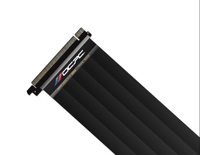 OCPC Xtender PCIe 4.0 x16 Riser Cable - 250mm Shielded, 90° Angled (Black) for optimal GPU mounting and performance.