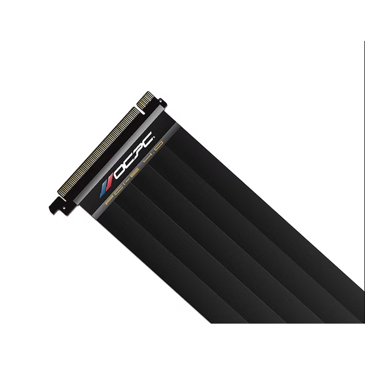 OCPC Xtender PCIe 4.0 x16 Riser Cable - 250mm Shielded, 90° Angled (Black) for optimal GPU mounting and performance.