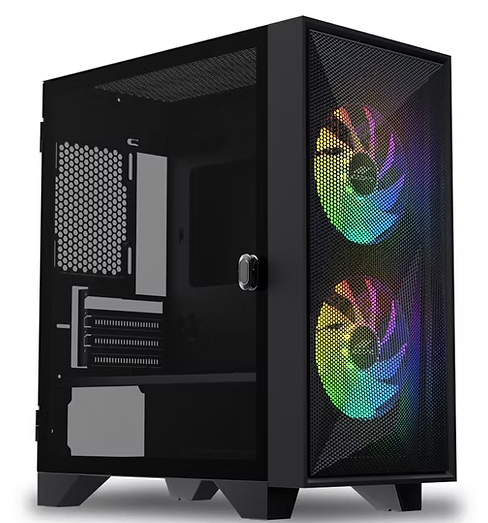 Sleek OCPC SCURA Gaming Case Bundle – Mid-Tower ATX w/ 750W PSU and vibrant RGB fans for an ultimate gaming setup.