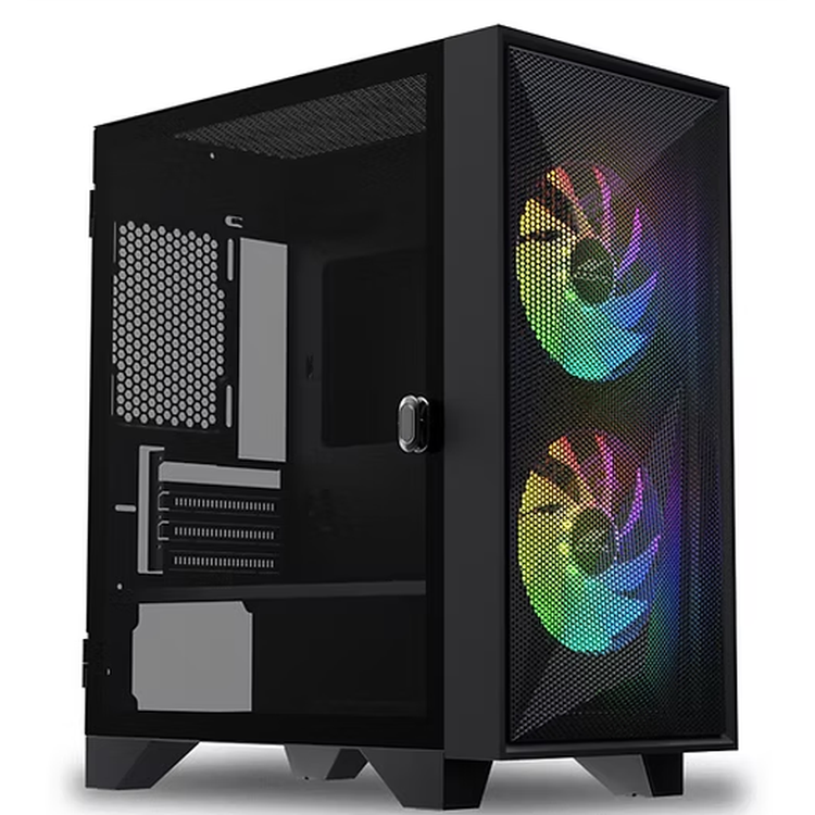 Sleek OCPC SCURA Gaming Case Bundle – Mid-Tower ATX w/ 750W PSU and vibrant RGB fans for an ultimate gaming setup.