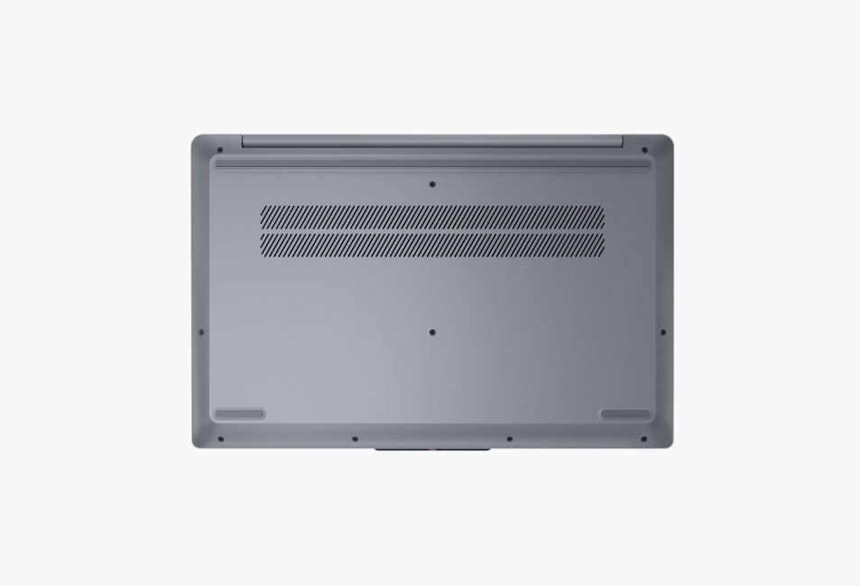 Lenovo IdeaPad Slim 3 15.6" Core-i5 16GB 512GB Win 11 Home Notebook shown from bottom view highlighting sleek design and ventilation.
