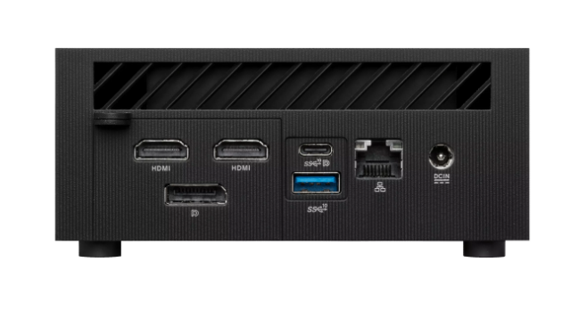 Explore the connectivity options of the PRE-Loved ASUS Ultra-Compact 13th Gen Intel Mini PC – DDR5, Iris Xe, WiFi 6E, NVMe SSD.