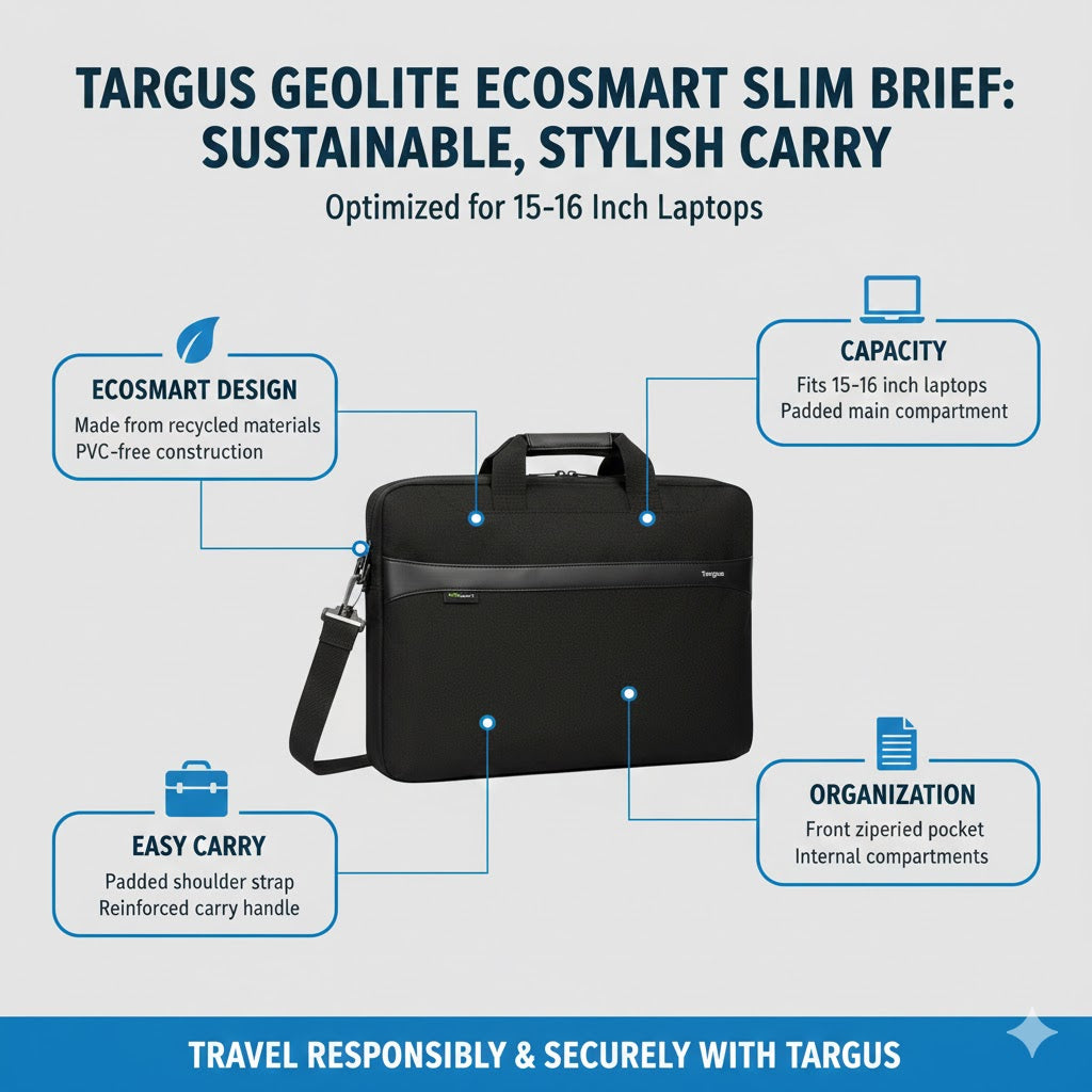 Targus GeoLite EcoSmart Slim Brief 15-16 Inch Laptop Carry Case Black