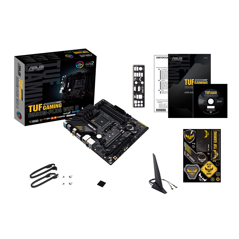 ASUS TUF Gaming B550M-Plus WiFi II: AMD AM4 Motherboard for Ryzen 5000 & PCIe 4.0, designed for gamers and builders.