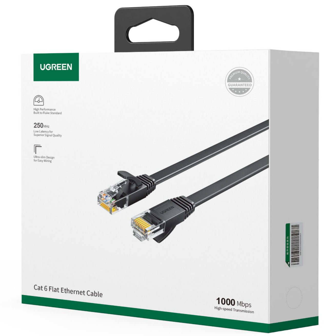 UGREEN NW102 Cat6 U/UTP Flat Ethernet Cable 15m - Black offers high-speed connectivity for gaming and streaming.