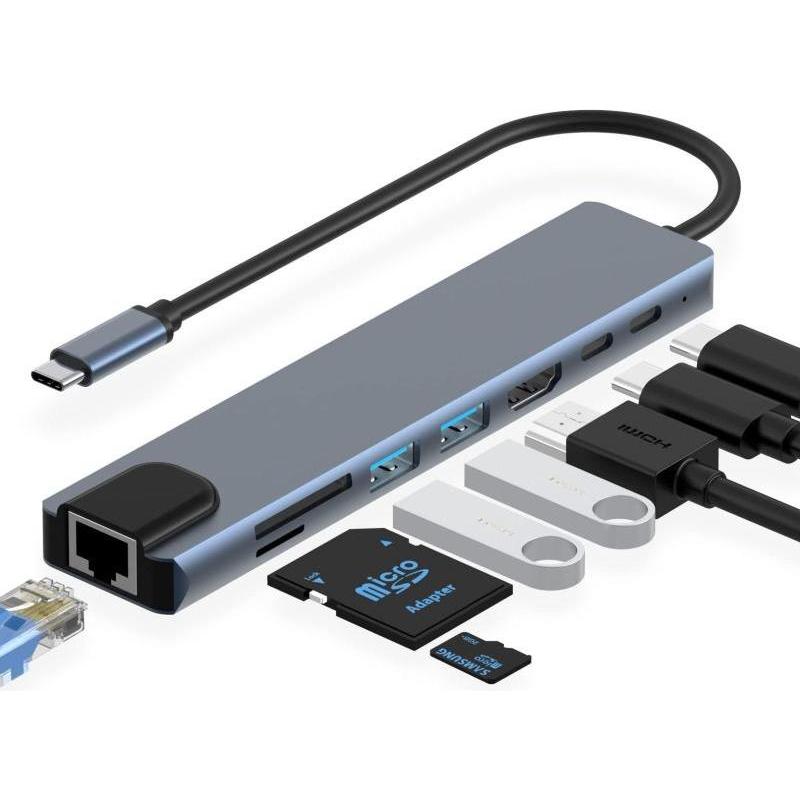 USB-C Multiport Hub 8-IN-1 Dock - Fast Versatile Connectivity - 8IN1DOCK offers sleek, compact design and multiple ports.