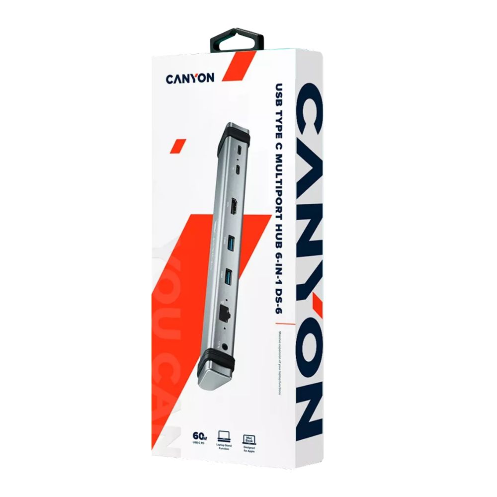 Canyon USB Type-C 6-in-1 Multiport Hub DS-6 – HDMI, USB 3.0, PD, SD/TF, RJ45 Adapter