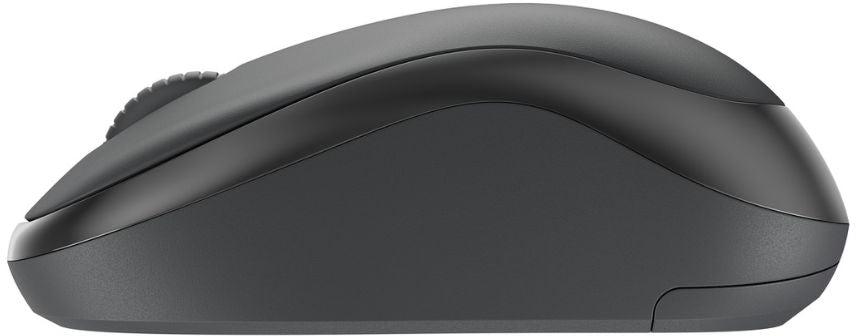 Logitech M240 Silent Wireless Mouse in graphite, compact Bluetooth design with silent clicks, side profile view