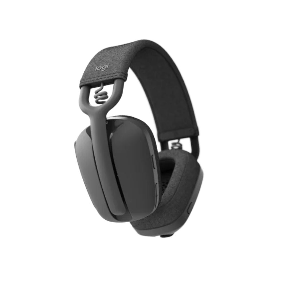 Logitech Zone Vibe 100 wireless over-ear headset, black fabric headband, cushioned earcups, Bluetooth and noise-canceling mic