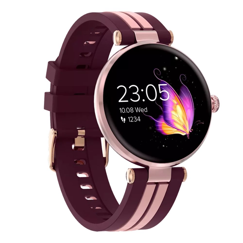 Smart Watch Semifreddo SW-61, rose-gold round face with vibrant butterfly display, stylish fitness tracker with heart rate & notifications