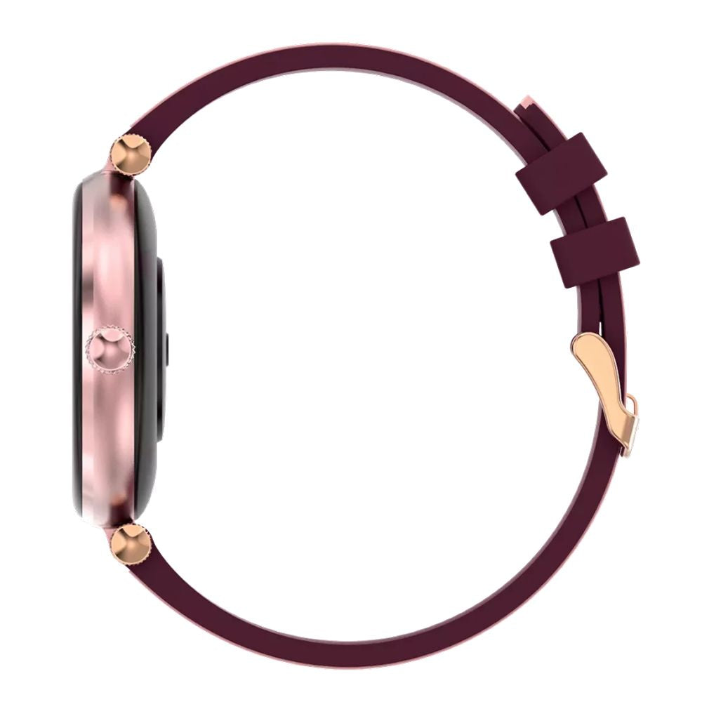 Smart Watch Semifreddo SW-61 burgundy strap, rose-gold case, minimalist fitness tracker with heart-rate monitor