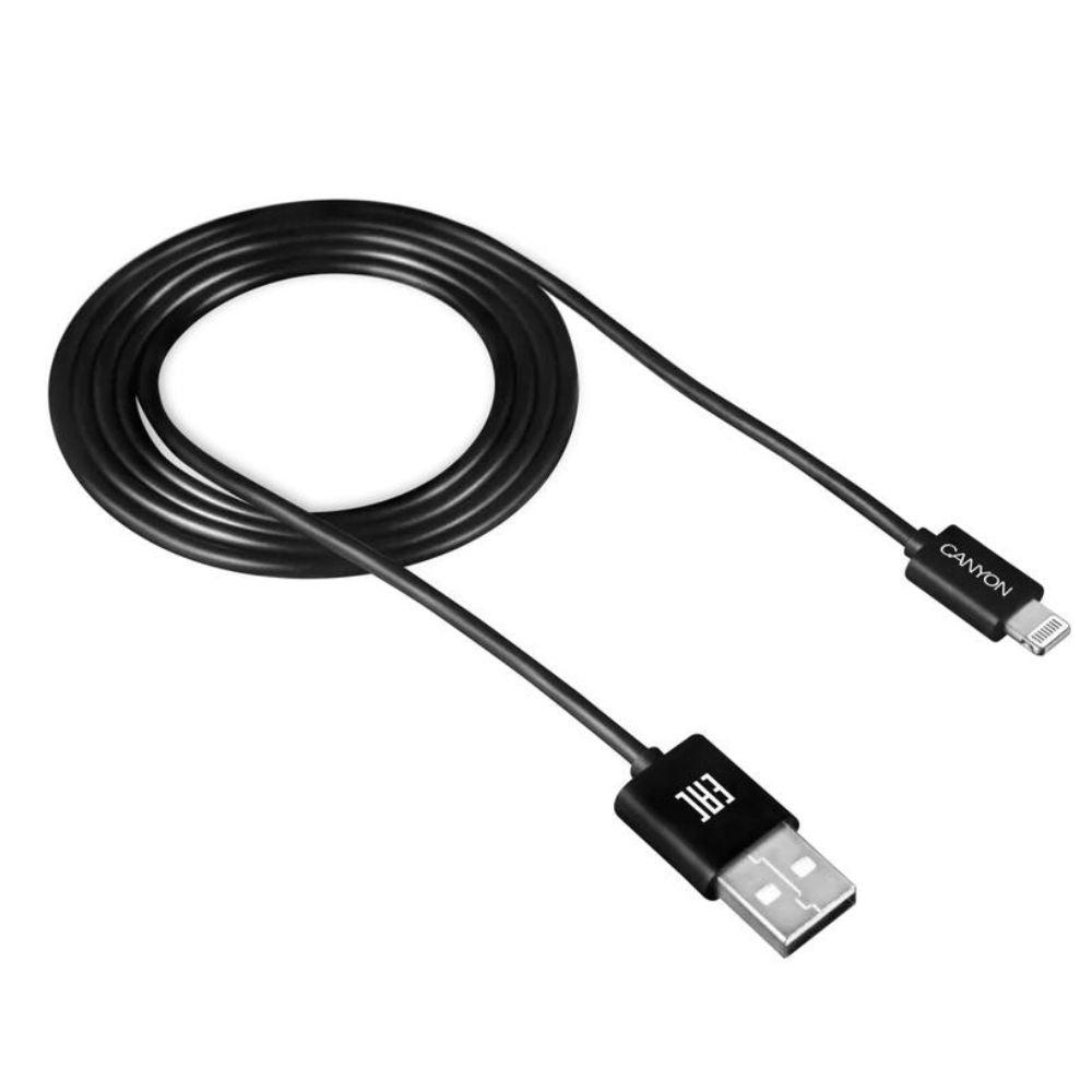 Canyon 8-Pin Lightning Sync black 1m USB-to-Lightning cable for fast charging and data sync